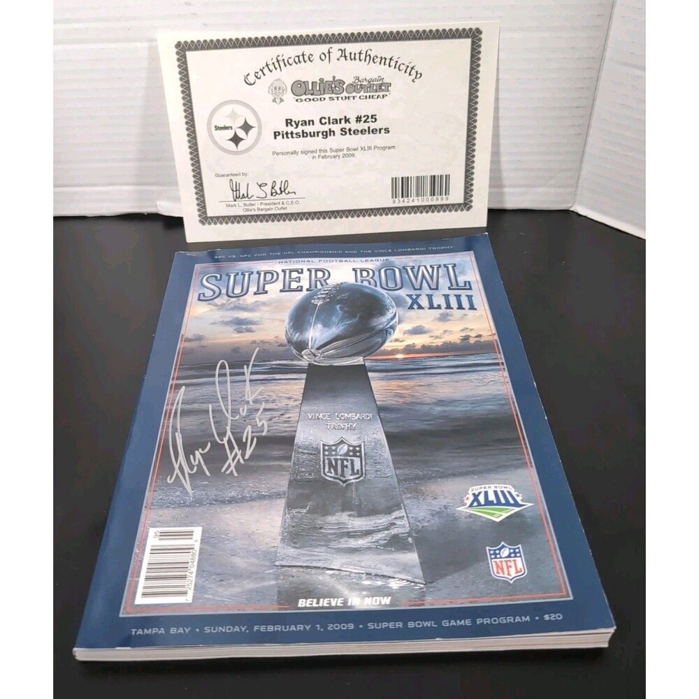 PITTSBURGH STEELERS 2009 SUPERBOWL XLIII PROGRAM SIGNED BY RYAN CLARK W/COA